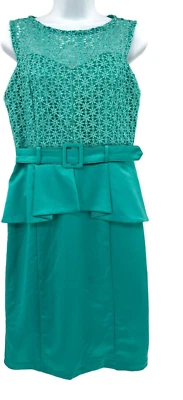 Nuevo Vestido Nikibiki Para Mujer Talla Mediana Verde Azulado Peplum Cinturón Floral Encaje Sin Mangas Foto 1 de 4