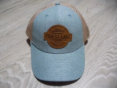 PRIEST LAKE IDAHO Trucker Hat One Size Gear Sports Blue Beige fishing golf - Image 1 of 4