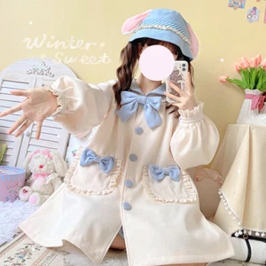 Mujeres japonesas lolita jk uniforme abrigo de lana cuello azul marino kawai cortavientos winte - Imagen 1 de 14