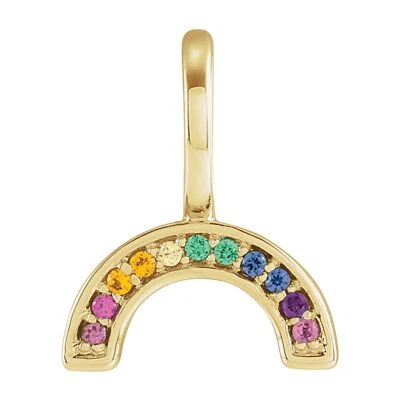 Colgante con dije arco iris de múltiples piedras preciosas de oro amarillo de 14k regalo para madre Foto 1 de 2