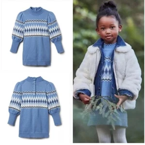 Janie and Jack - Fair Isle Puff Sleeve Sweater Dress - Country Blue Size 7 - Picture 1 of 8