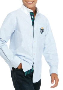 NEW IZOD Youth Boys L (14/16) Long Sleeve Oxford Striped Shirt Crest Logo - Picture 1 of 11