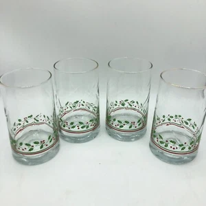 Set of 4 Arby's 1980's Christmas Holly Berry 12oz Drinking Glasses Short Tumbler - Picture 1 of 7