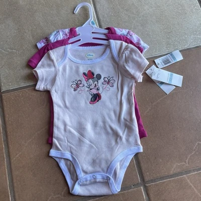 Set Of 3 Disney Baby Minnie Mouse Girls 6-9 Mos One Piece Bodysuit Cute NWT - Image 1 of 4
