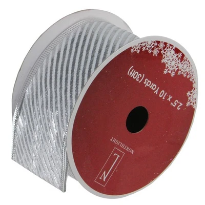 Northlight 12 Shiny Silver Diagonal Stripe Wire Christmas Ribbon Spools - Image 1 of 3