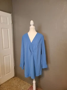 Tunica donna Alfani blu cobalto scollo a V plissettata manica lunga nuova con etichetta prezzo consigliato $79 Large - Foto 1 di 11