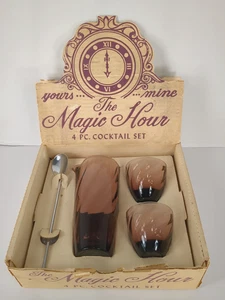 Vintage Hazel Atlas Moroccan Amethyst Glass Magic Hour 4 pc. Cocktail Set w Box - Picture 1 of 12
