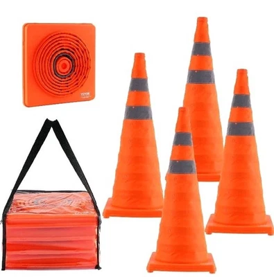 4-Pack 28" Collapsible Safety Cones with Reflective Collars & Storage Bag - Image 1 of 4