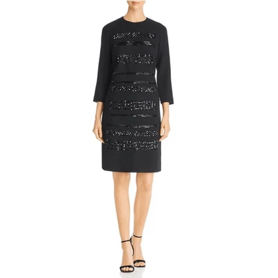 Lafayette 148 New York Giovanetta Embellished Black Dress Wool Size M - Image 1 of 4