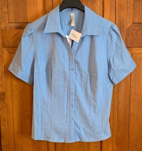 Women's NEW L.A. Blues Short Sleeve Blue Button Front Top - XL - Picture 1 of 3