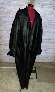 Vintage Phase 2 Leder Trenchcoat Herren XLT schwarz mit Reißverschluss Fleecefutter. EUC - Bild 1 von 15