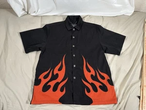 Chrome Eagle Y2K Flames Button Up Shirt Medium Cropped Streetwear - Picture 1 of 6