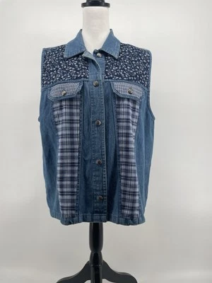 Chaleco Denim Shelly & Arnold Para Mujer Grande Western Boho Retazos Acolchado Artístico Foto 1 de 4