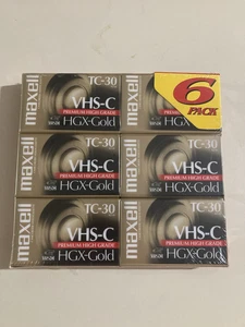 Videocassette Maxell TC-30 VHS-C HGX Gold Videocassette Confezione da 6 NUOVE SIGILLATE - Foto 1 di 8
