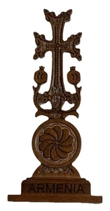 Armenia Wooden "KHACHKAR" Cross Desk Gift Souvenir Hand Carved Light Brown - Picture 1 of 6