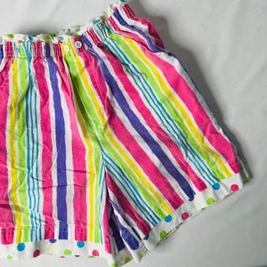 Vintage 80s New Moves Polka Dot Trim Colorful Striped Picnic Shorts Sz S 7/8 - Picture 1 of 12