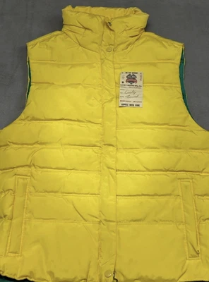 Lucky Brand Puffer Vest Mens Small Yellow Down Feather Quilted Outdoor Retro - Image 1 of 4