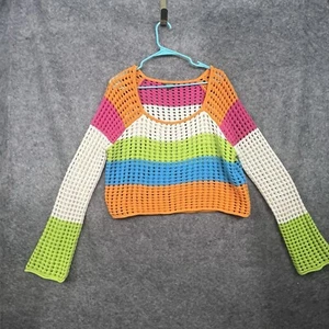 Wild Fable Womens Sweater Medium Open Knit Boho Crochet Crop Colorful 70s Style - Picture 1 of 11