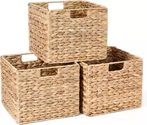 Water Hyacinth Storage Baskets, 12X12X10In Wicker Storage Cubes Set of 3, Kitche - Picture 1 of 12