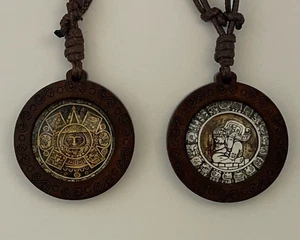 Mayan Necklace and Aztec Necklace Mexican Jewelry Maya Calendar Pendant Art - Picture 1 of 8