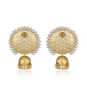 Designer Filigree Yellow Gold Fashion Earrings With CZ Gemstone Jewelry For Gift - Picture 1 of 5