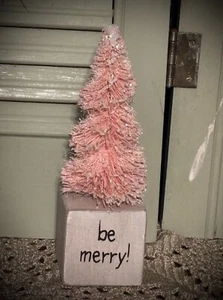 Retro Vintage Grubby PriMiTiVe Bottle Brush Christmas Tree wood block GP - Picture 1 of 24
