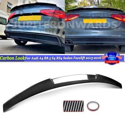 For 13-16 Audi A4 B8.5 Sedan RS4 V Style Duckbill Trunk Spoiler Wing Carbon Look Foto 1 de 4