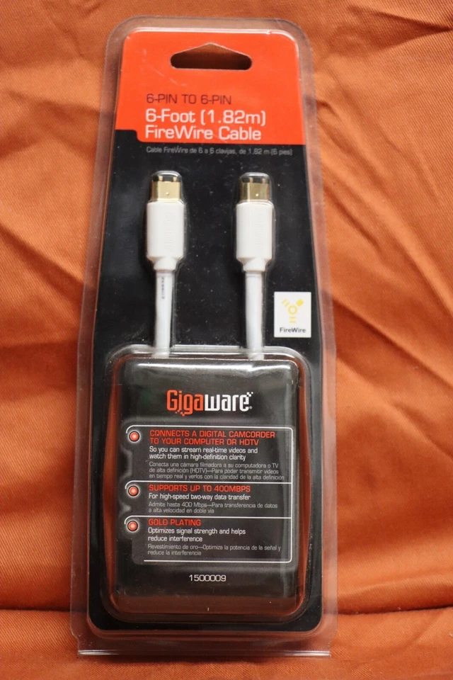 GigaWare 1500009 6-Pin to 6-Pin 6-Foot (1.82m) FireWire Cable - Image 1 of 1