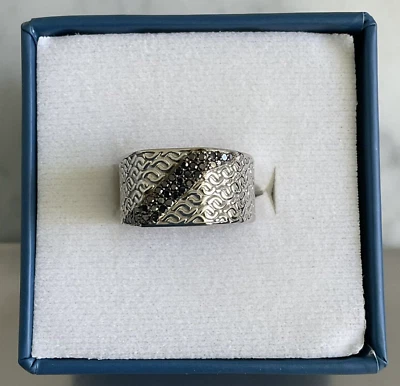 Guiseppe Perez Art Deco Ring 0.25 CTW Genuine Black Diamond 925 Silver Size 6 - Image 1 of 4