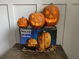 Gemmy Industries Pumpkin Imposter 3 Pack Lighted Jack o Lanterns W/ Box NICE - Picture 1 of 12