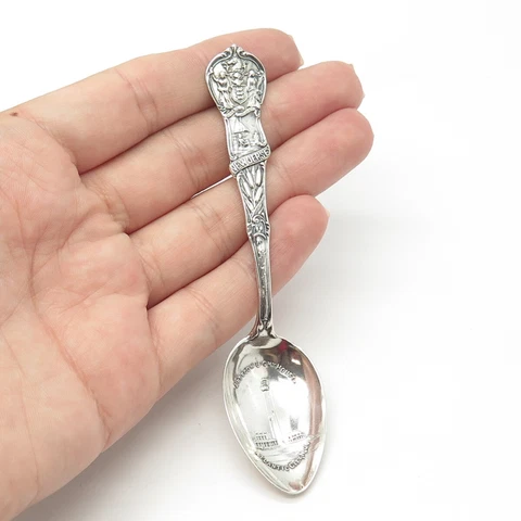 925 Sterling Silver Antique Art Deco Mechanics New Jersey States & Cities Spoon Cover