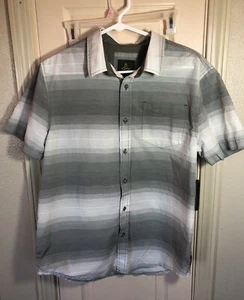 Prana Mens Med Grey Striped Short Sleeve Button Up Shirt - Picture 1 of 4