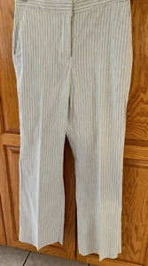Anne Klein Dress Pants 4P Tan&Blue Stripe Flat Front Pockets - Picture 1 of 9