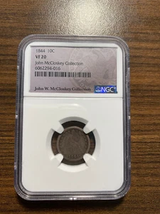 1844-P Seated Liberty Silver Dime 10C NGC VERY FINE VF 20 John McCloskey Collect - Picture 1 of 4
