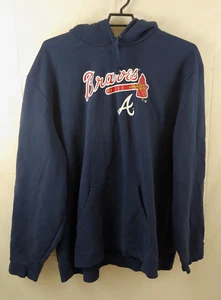 Vtg Fanatics Atlanta Braves Mens Hoodie 5XT Tomahawk Navy Blue Kangaroo Pocket - Picture 1 of 8