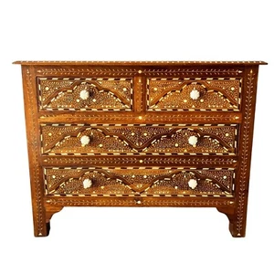 Vintage Chest Of Drawers, Bone Inlay Chest Of Drawers Wood Living Room Furniture - Picture 1 of 10