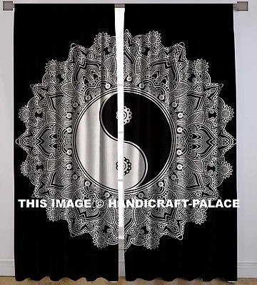 Indian Yin Yang Mandala Tapestry Curtain 2 Valances Drape Panel Decor Curtain - Image 1 of 4