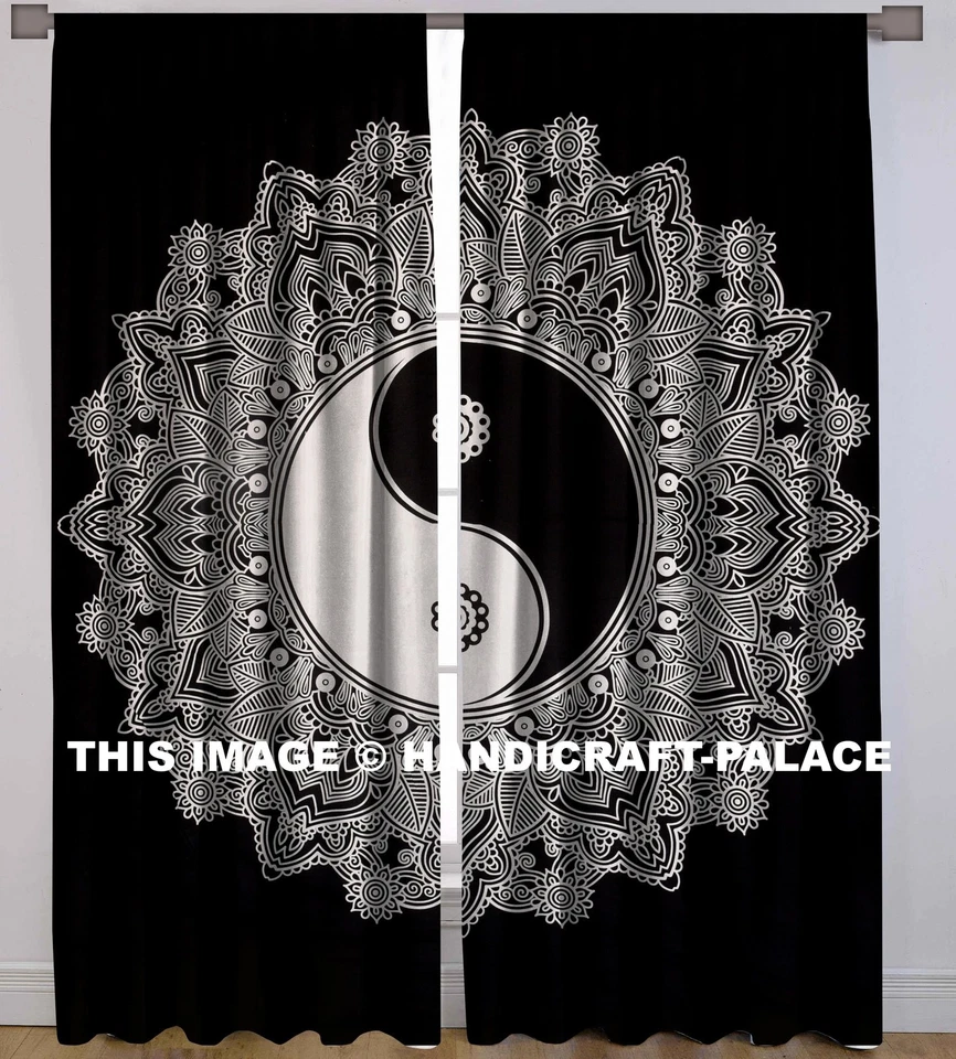Cortina de tapeçaria mandala indiana Yin Yang 2 válvulas cortina decoração painel cortina - Imagem 1 de 4