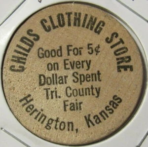 Tienda de ropa vintage para niños Herington, KS níquel de madera - ficha Kansas - Imagen 1 de 2