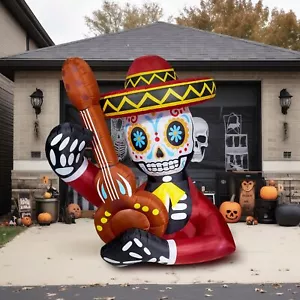 10 Ft Halloween Inflatable Skull with Guitar Outdoor Decorations, Day of The ... - Picture 1 of 8