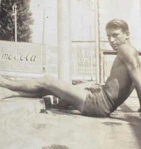 1940s Handsome Man Lifeguard Swimsuit Bulge Gay Interest Original Photo P18o26 - Picture 1 of 22