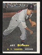 1957 Topps #132 Art Ditmar - New York Yankees (EX off center)
