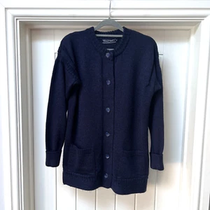 Vintage Woolovers Cardigan Womens Medium Blue Chunky Knit Wool Button Up Sweater - Picture 1 of 12