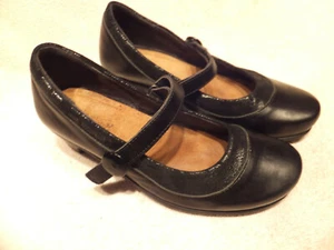 NAOT Black Leather/ Fabric Mary Janes Slip On 2" Heel Clog Sz EU 37M - Picture 1 of 10
