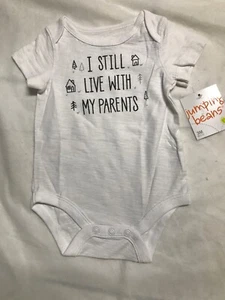 New Jumping Beans Boys 3 Months One Piece White 100% Cotton -I Live With Parents - Picture 1 of 3