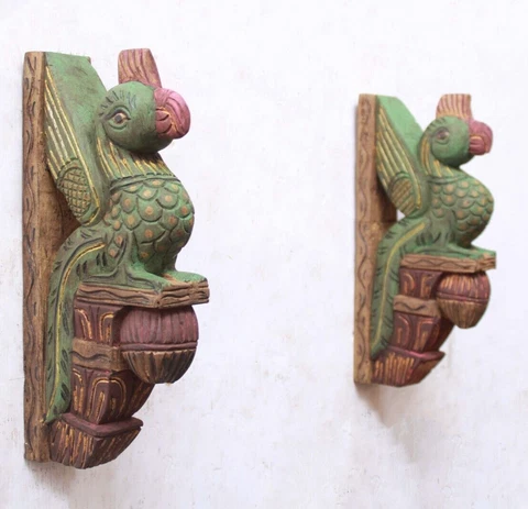 Wooden Wall Bracket Bird Corbel Pair Peacock Statue Vintage Home / Garden Decor Cover