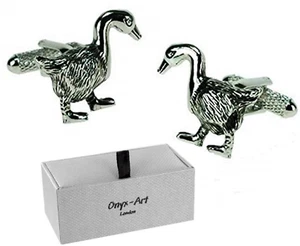 Walking Goose Cufflinks Farm Animal Design Farmer Bird Gift Onyx-Art CK566 - Picture 1 of 4