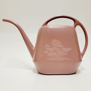 Vintage Plastic Watering Can Pink Garden Scene Made In USA Retro