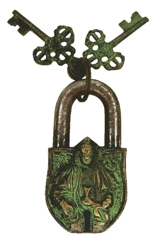 Man Holding a Cup Design Door Lock Antique Vintage Style Handmade Brass Padlock Cover