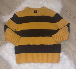 Gap Kids Striped Sweater Elbow Patches Cotton Boys XS XSmall 4 5 Yellow Gray - Picture 1 of 5